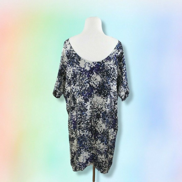 Club Monaco Dress XS Loose Fit Silk Fully Lined Abstract Print‎ Open Back - Picture 2 of 8